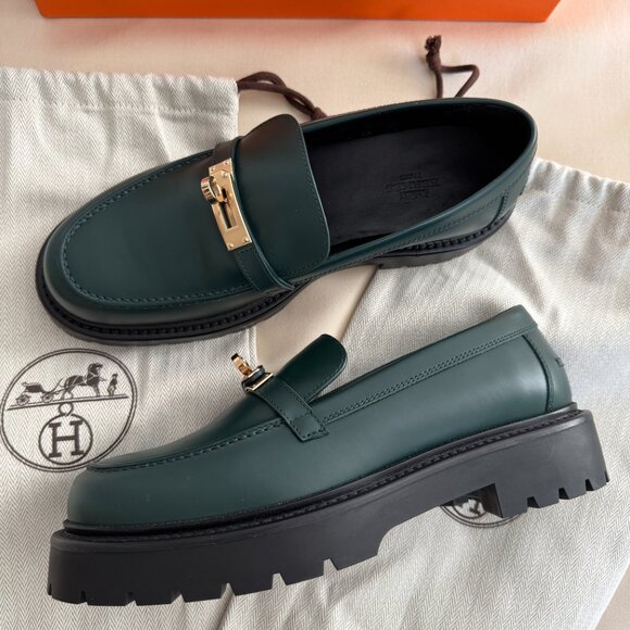 Hermes "Icone" Loafers in Green, size 37.5 - Picture 2 of 14